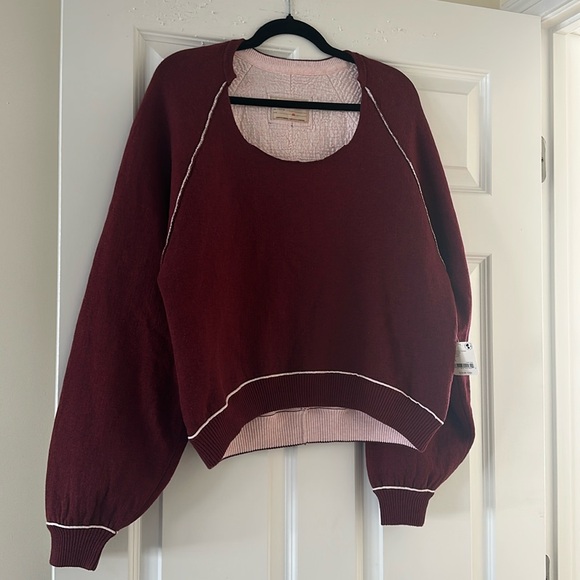 We The Free Tops - WE THE FREE Midnight Pullover “Valentine Combo” Burgundy/Pink Oversized XS BNWT